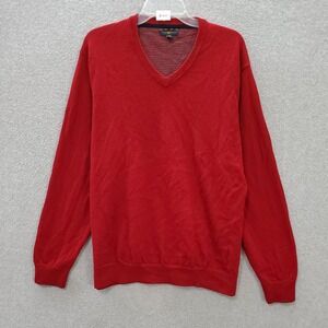 Club Room Men Sweater XL Red Merino Wool Blend V Neck Pullover‎ Long Sleeve